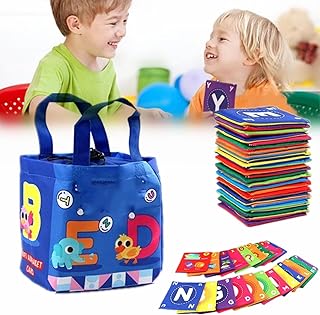Early Childhood Enlightenment Book - Soft & Cloth Alphabet Cards & Tiles for Toddlers & Kids (0+) - Washable (Blue, 1Set)