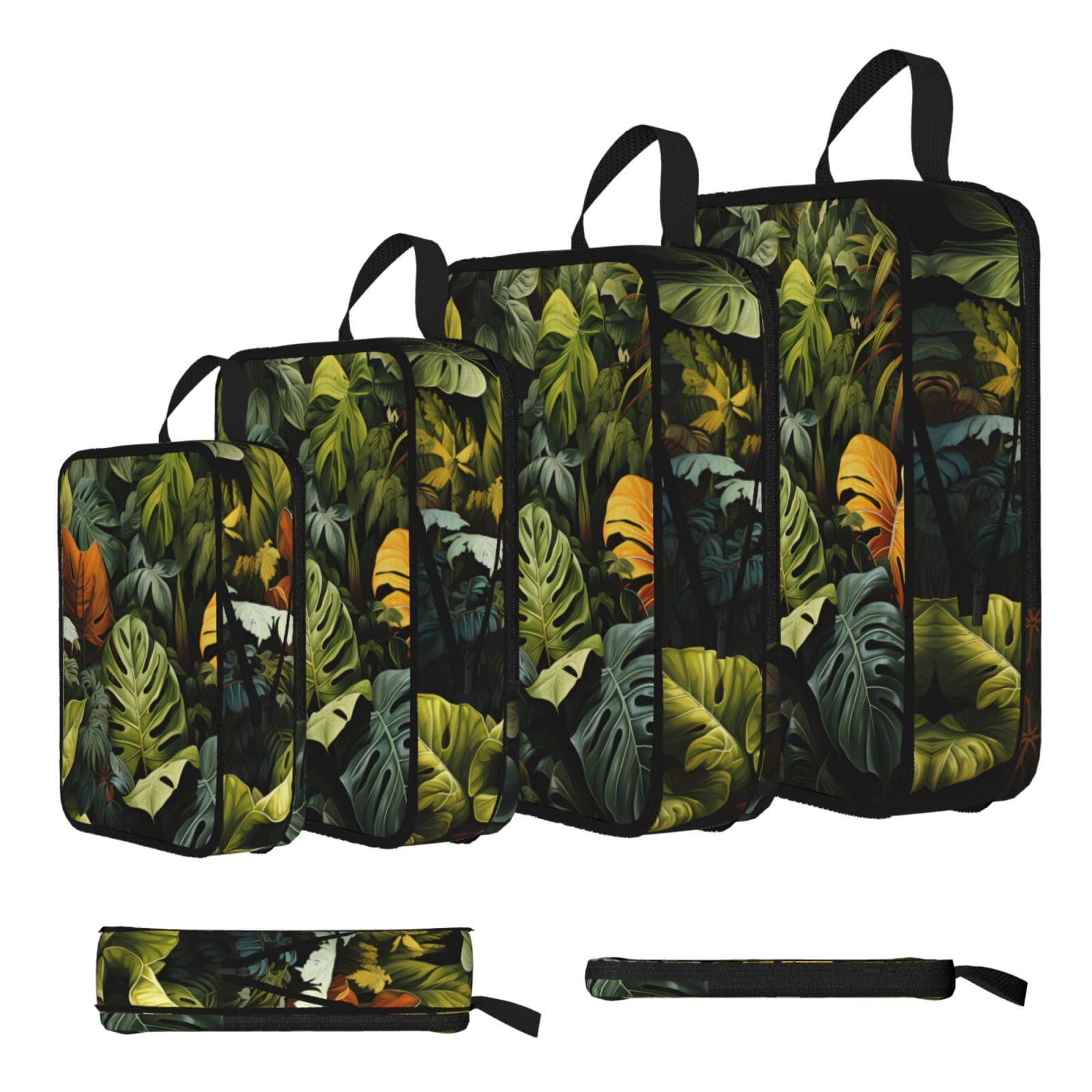 Sxzvvbn Black Tropical Rainforest Palm Leaves Compression Packing Cubes 4 Piece Set
