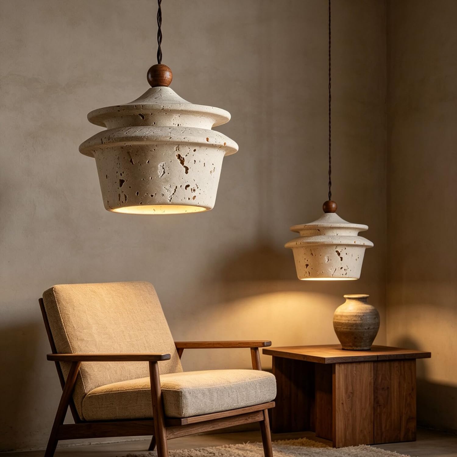 Kreatywna Lampa Wisząca Z Trawertynu Drewniana Sztuka Wisząca