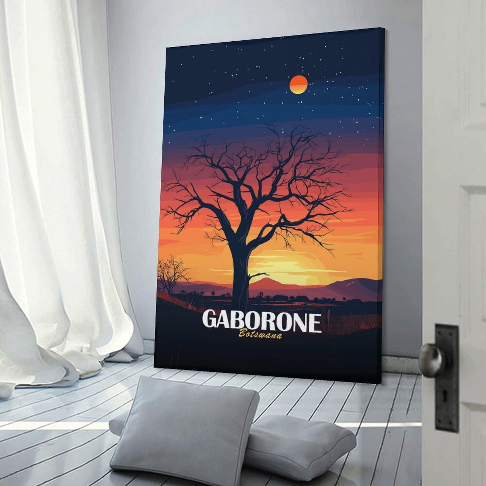 Junmoney Canvas Art Print Gaborone Botswana Sunset Landscape Art, 24x36inch(60x90cm), for Office, Study Or Home Workspace, Home Office Artwork with Decorative Appeal