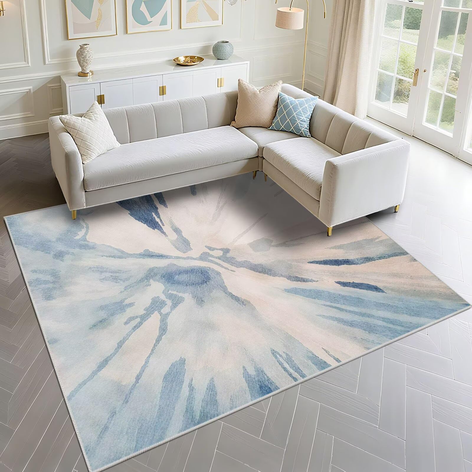 Tapis geant pour salon et salle d'étude ambiance cosy bleu