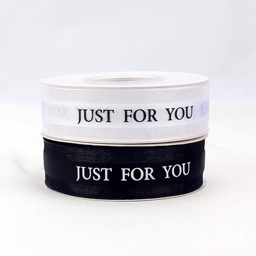 Miniatura 2 de 2 rollos de cinta de San Valentín de gasa blanca y negra, solo para ti, 2 x 22 yardas, 100% nailon con organza, perfecto para envolver regalos,