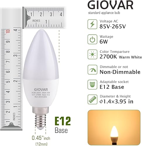 Miniatura 2 de Bombillas LED de candelabro, equivalente a 60 vatios, SOFE blanco 2700K, bombillas para candelabros de pared, base pequeña, 120 V, tipo B, no