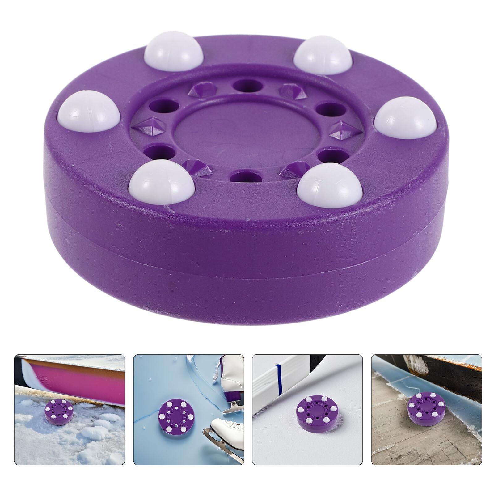 BESPORTBLE Palet de Hockey Hors Glace Pourpre 2pcs, Taille Officielle, Design Optimisé Six Billes, Léger, pour Entraînement en Garage et Compétitions