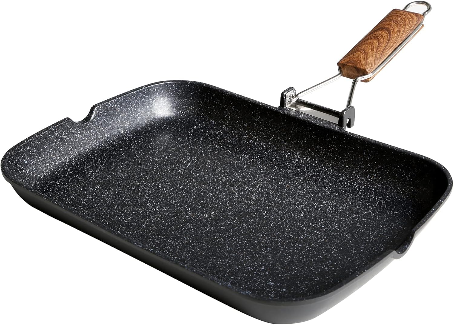 WECOOK! Ecochef Titanio Bistecchiera Liscia, Induzione, 34x24cm, Antiaderente QUANTANIUM Ecologico senza PFOA, Alluminio Fuso, 5mm di Spessore, Manico in Legno Pieghevole, Vitroceramica, Gas