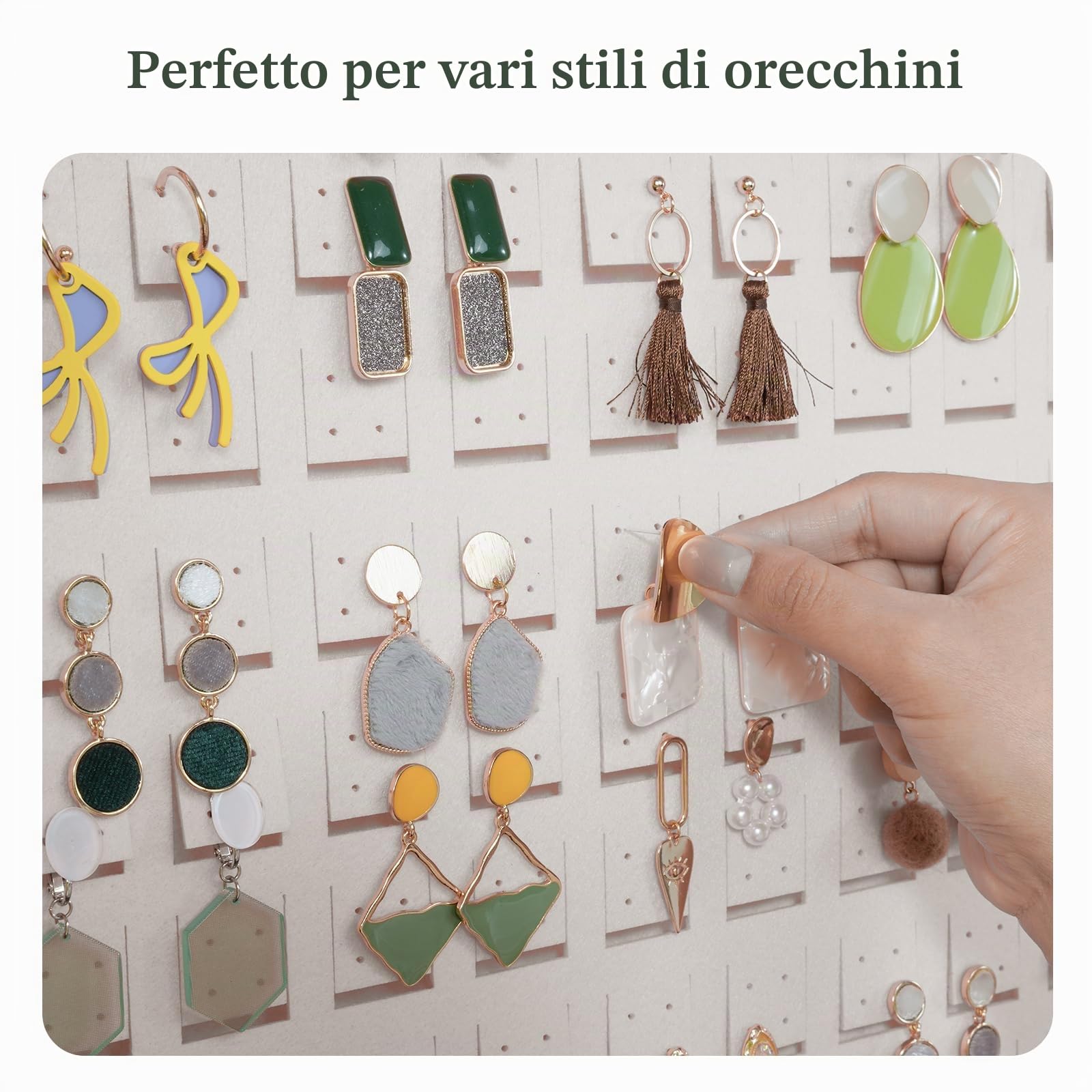 Lolalet Porta Orecchini Organizer, Porta Orecchini da Appendere 608 Fori per Orecchini -Beige, 1 Pezzi