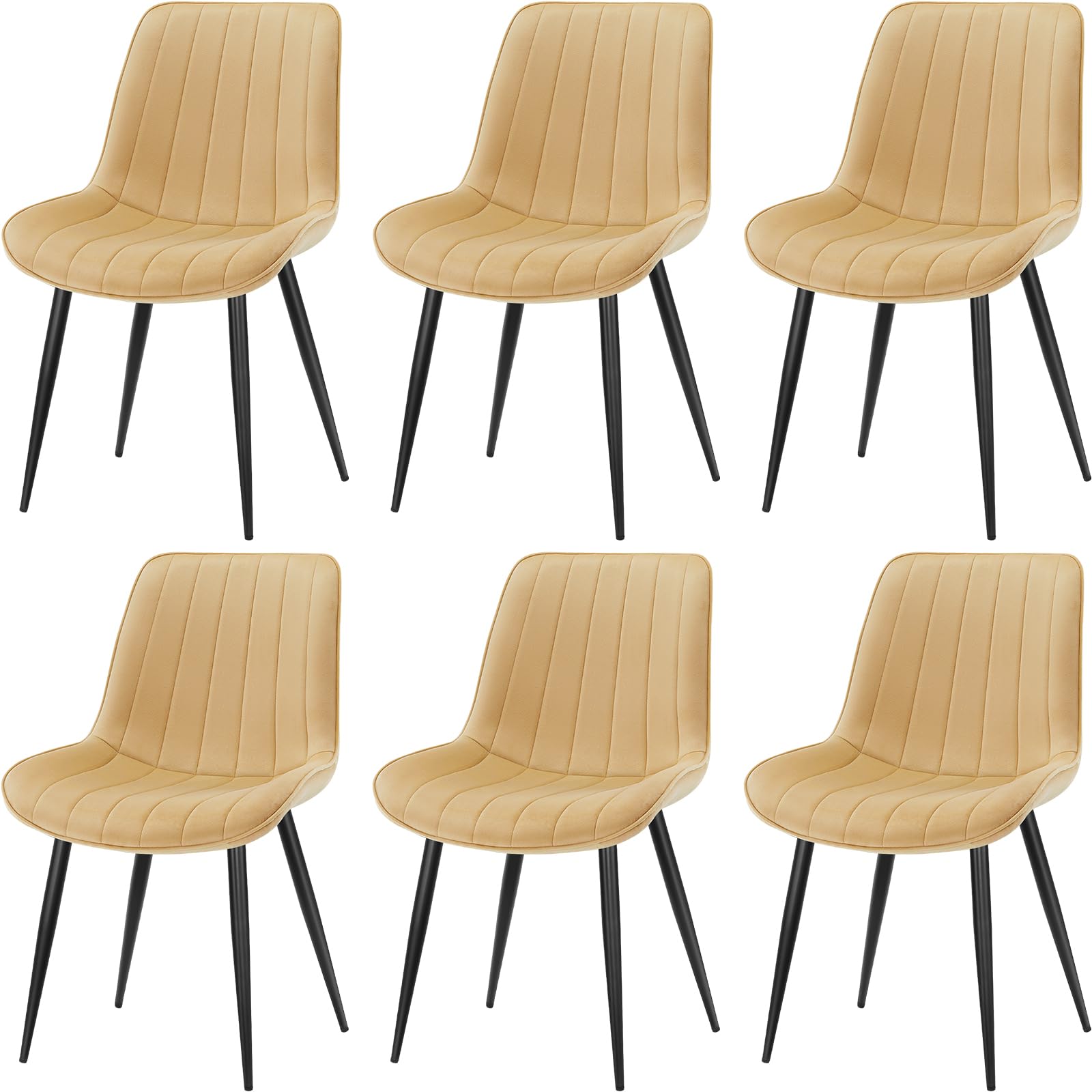 Juego De 6 Sillas De Comedor De Terciopelo Beige, Con Patas De Metal Plateado - Para Salón, Comedor O Dormitorio