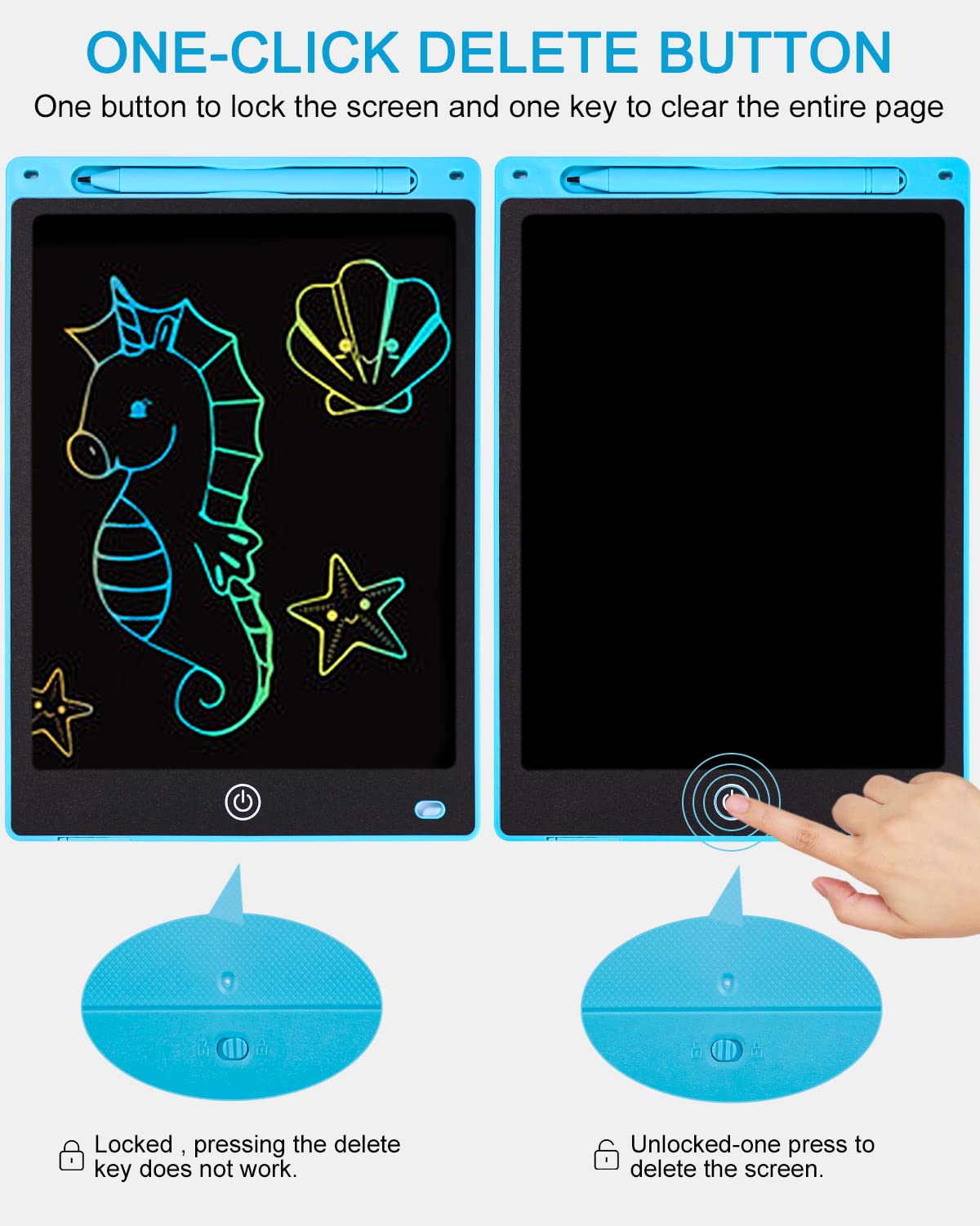 2 piezas Tableta de Escritura LCD para Niños, 10 Pulgadas Tablero de Dibujo LCD Tableta Gráfica con Lápiz, Pantalla Colorida Borrable Reutilizable Juguete Educativo para Niñas Niños de 3+ Años - 3