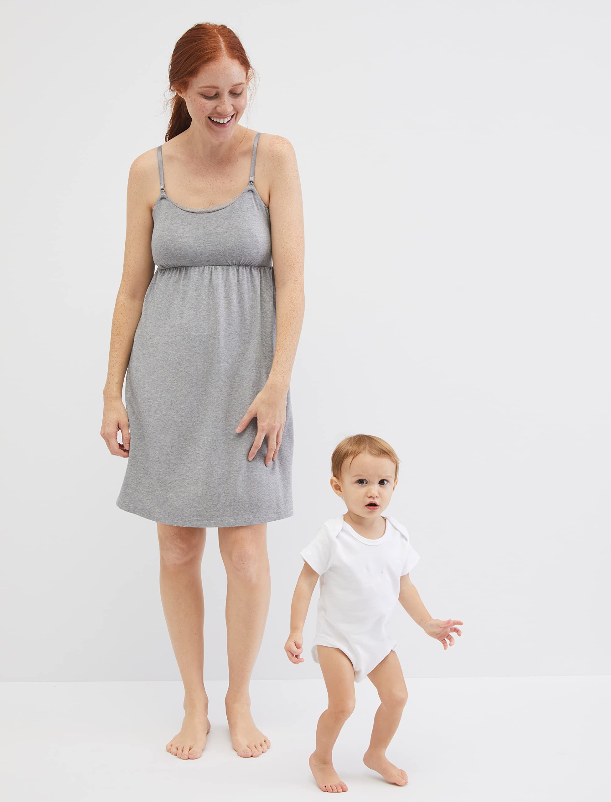 Motherhood Maternity Camisón de Lactancia con Clip Y Ribete de Encaje para Lactancia Camisón Mujer