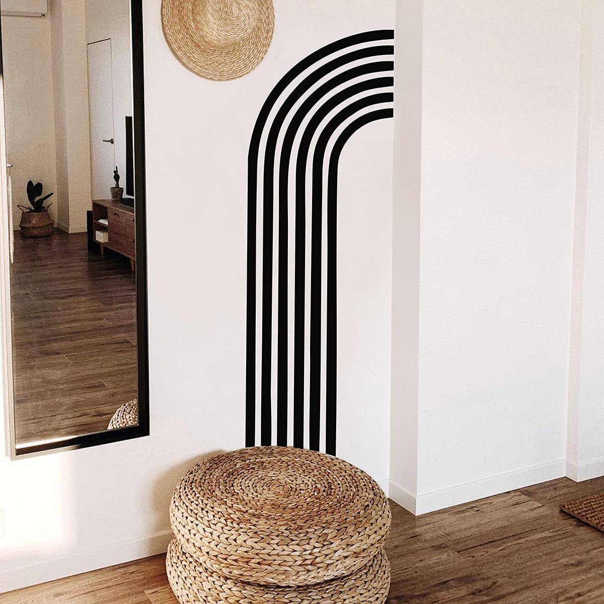 Black Arch Wall Decals Large Minimalist Modern Wall Stickers Peel and Stick | Half arch line wall stickers, geometric decals, removable, vinyl art mural, peel and stick, for living room bedroom office