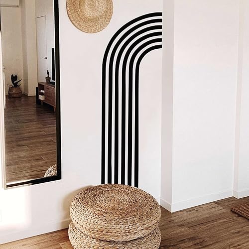 Miniatura 5 de Calcomanía de pared de medio arco iris, calcomanía abstracta de pared negra, calcomanías de pared modernas extraíbles para despegar y pegar,