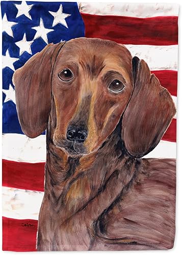Miniatura 182 de Caroline's Treasures SS4017GF Bandera de Estados Unidos con Bulldog Inglés para jardín, bandera decorativa para patio exterior, patio, parterres,