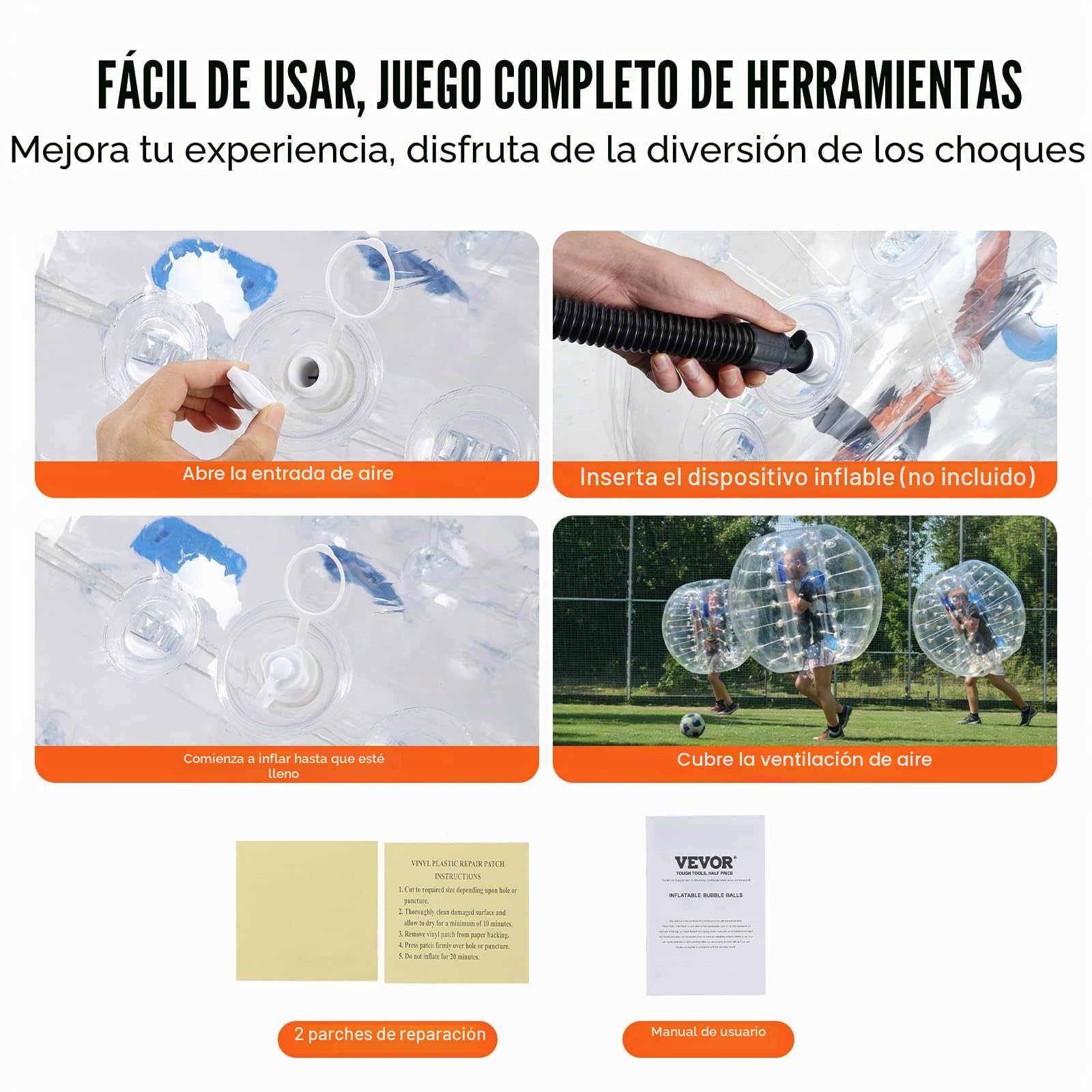 VEVOR Bolas inflables de parachoques, paquete de 2, bolas de sumo Zorb cuerpo de 1,2 m para adolescentes y adultos, bolas de burbujas de hámster humano de PVC de 0,8 mm de grosor para juegos de equipo