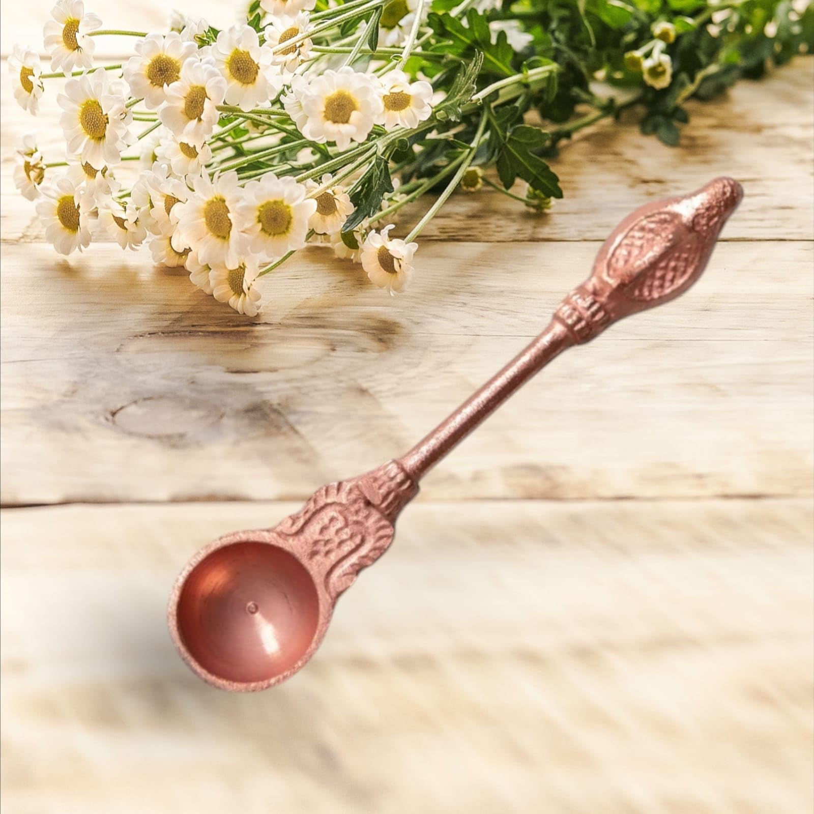 Denique Traditional Handcrafted Copper Achmani Spoon Udarni,Snake Charnamrit Spoon panchpathiram panchapalli for Pooja,5.1 inch (1) 2
