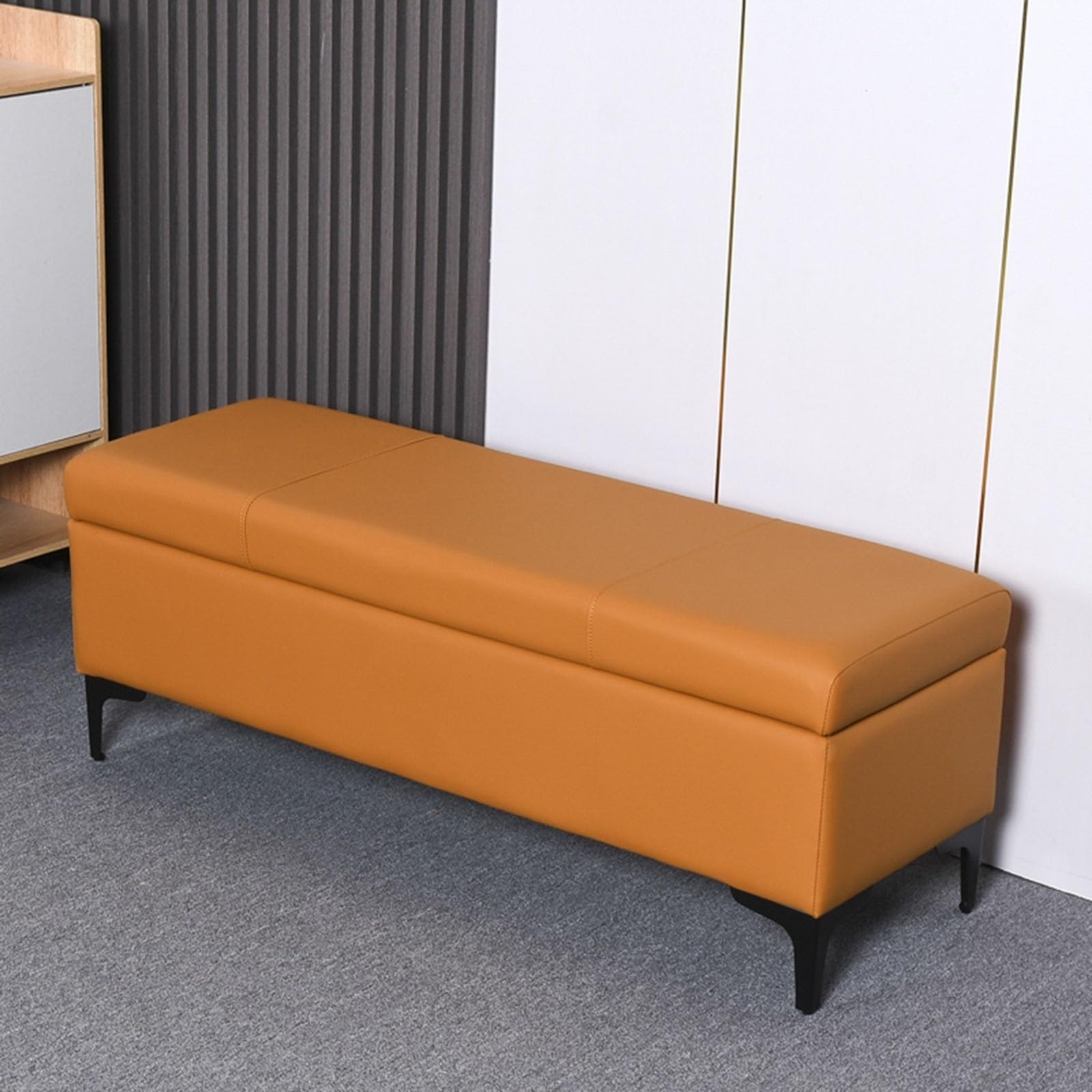 Banc de chambre en PU orange de 150cm au design capitonné haut de gamme pour lit