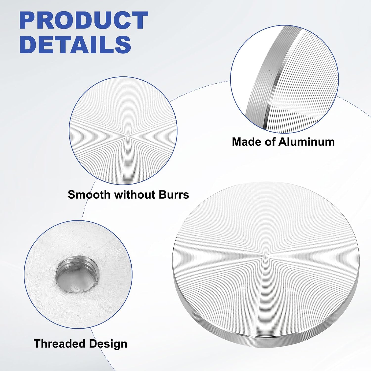 uxcell 2Pcs Aluminum Disc Round Shape, M10 Thread 60mm Diameter Aluminum Circle Disc Glass Top Adapter for Glass Table Furniture Coffee Tables, Silver