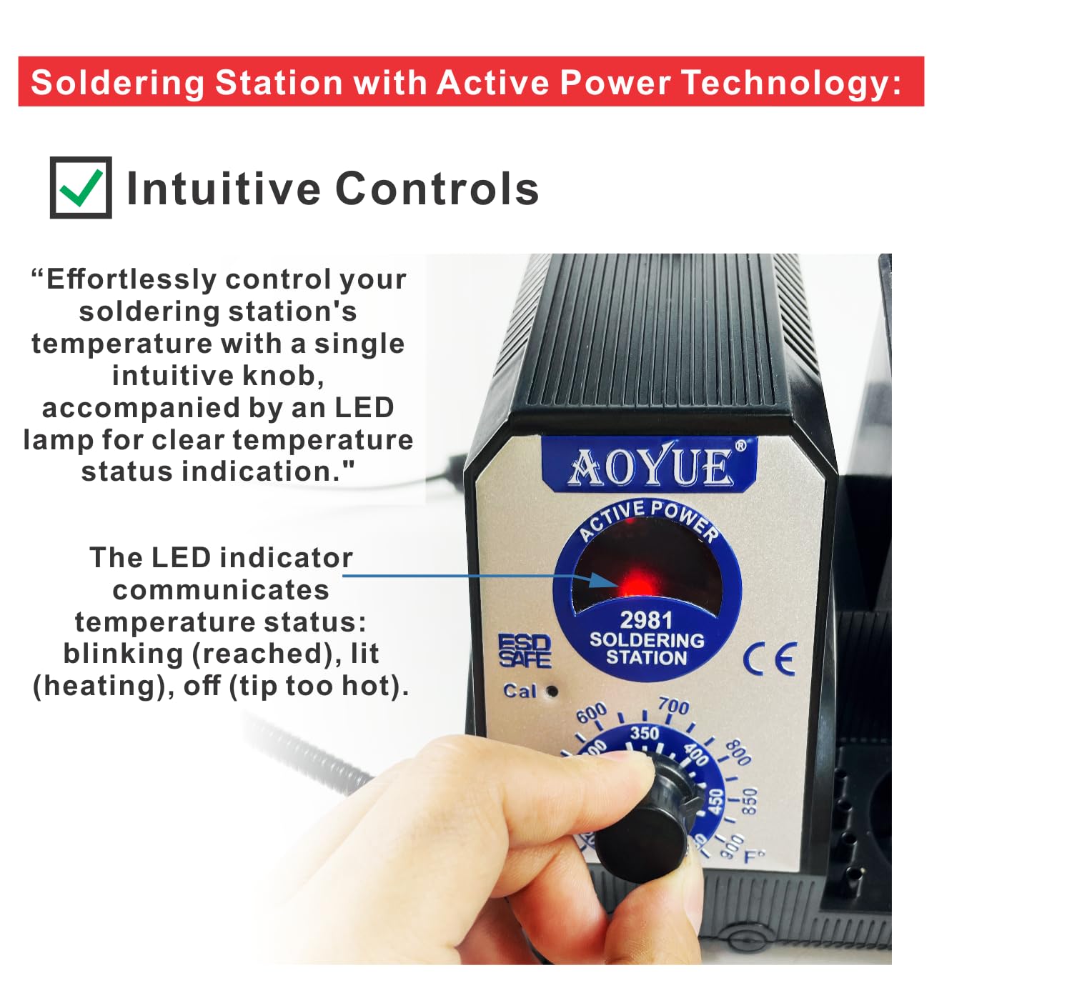 Aoyue 2981 Kit stazione di saldatura di precisione per riscaldamento rapido, compatibile con punte T-12 Style Active Power, tensione sicura 12 V, pulitore punte, porta bobina, pinzette, strumenti di