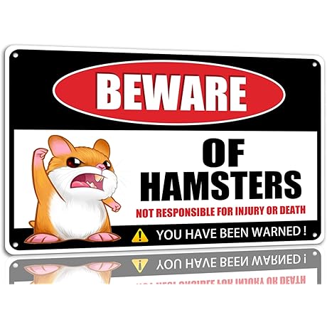 Beware Of Hamster Metal Tin Sign: A Humorous Cautionary Decor for Your Home