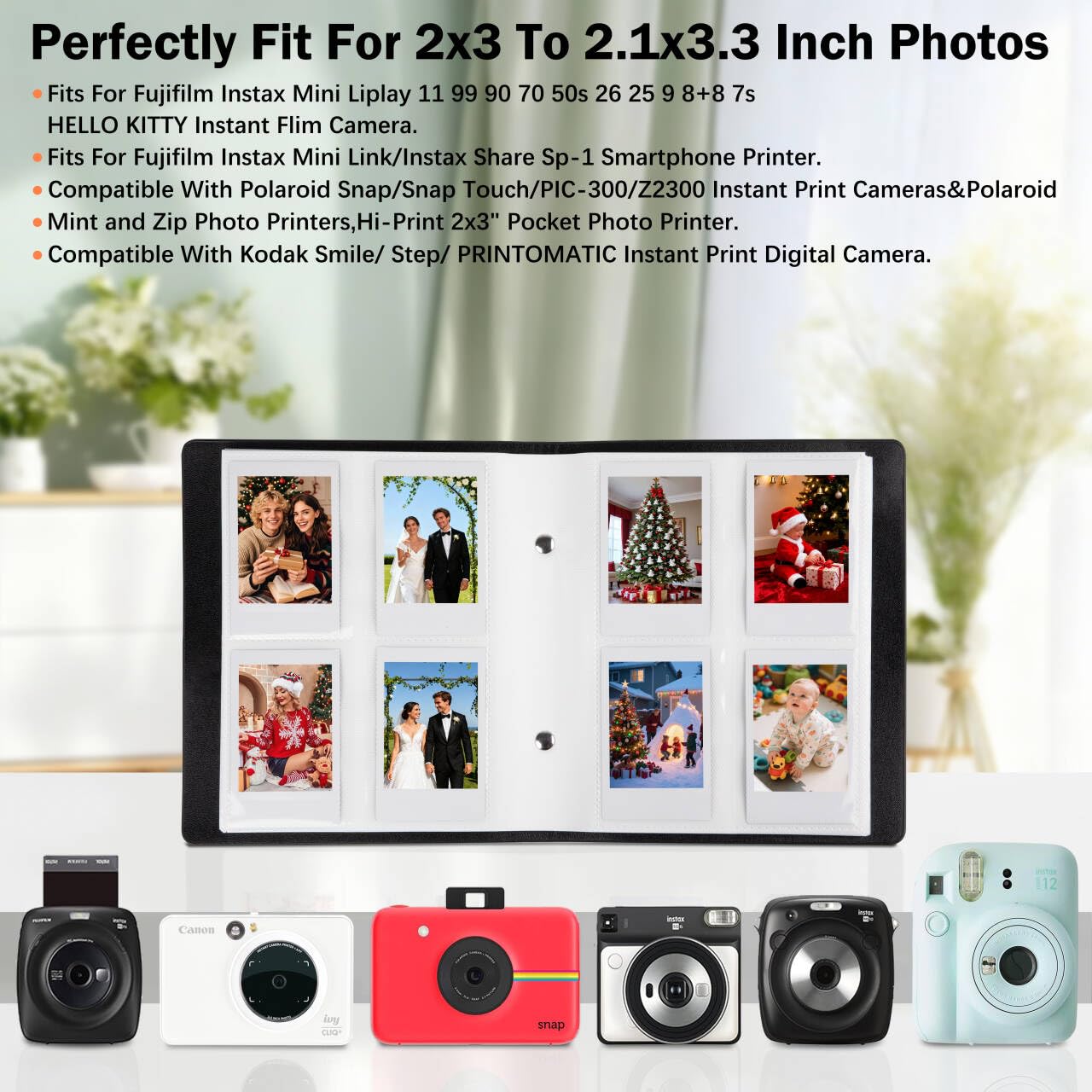 Album photo à 256 pochettes pour appareil photo instantané Fujifilm Instax Mini LiPlay 11 90 70 50S 26 25 9 8S 8 7S 8 7S 320 pochettes Noir