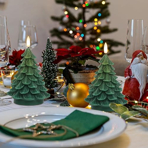 Miniatura 3 de Velas de árbol de Navidad sin llama, paquete de 2 velas en forma de árbol de Navidad que funcionan con pilas con temporizador de 6 horas,