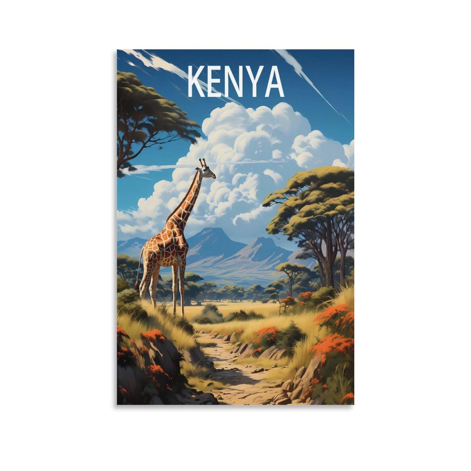 BaHeLs Kenya Africa Vintage Travel Posters Landscape 12x18inch(30x45cm) Canvas Wall Art Print Painting for Wall Decor Living Room Bedroom