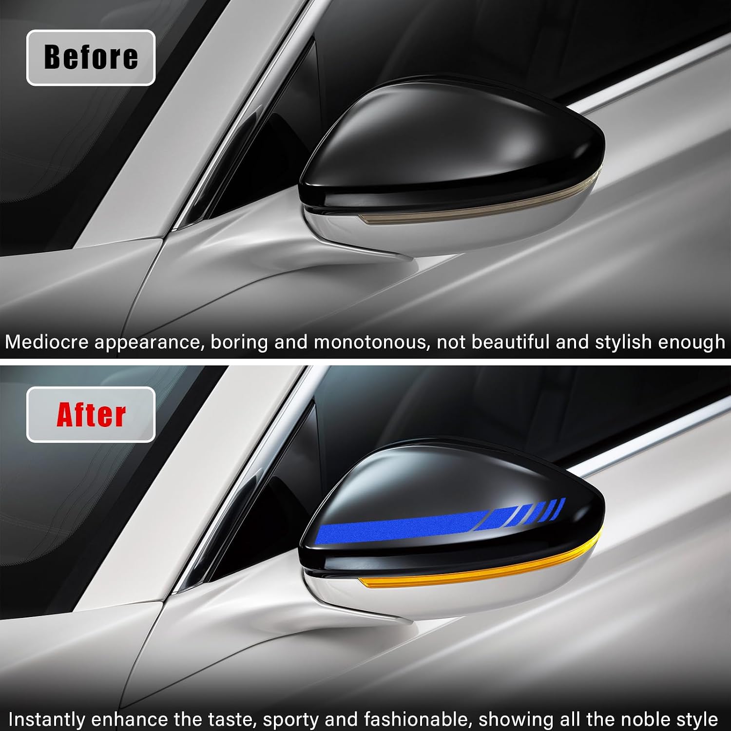 Dickno 2 PCS Car Rear View Mirror Stickers, 5.51" × 0.55" Waterproof Auto Side Rearview Mirror Decals, Universal Anti-Collision Warning Stripes, Vehicle Accessories for Most Cars (Blue) image 3