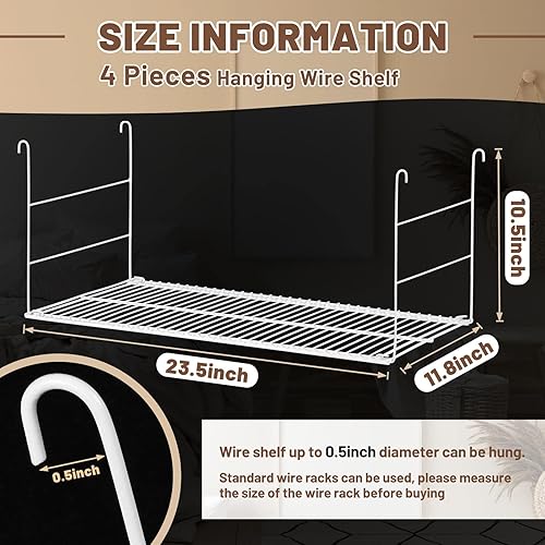 Miniatura 2 de Amylove 4 estantes colgantes de alambre de 24 pulgadas, estante largo de acero para colgar, estante de almacenamiento añadido, accesorio para