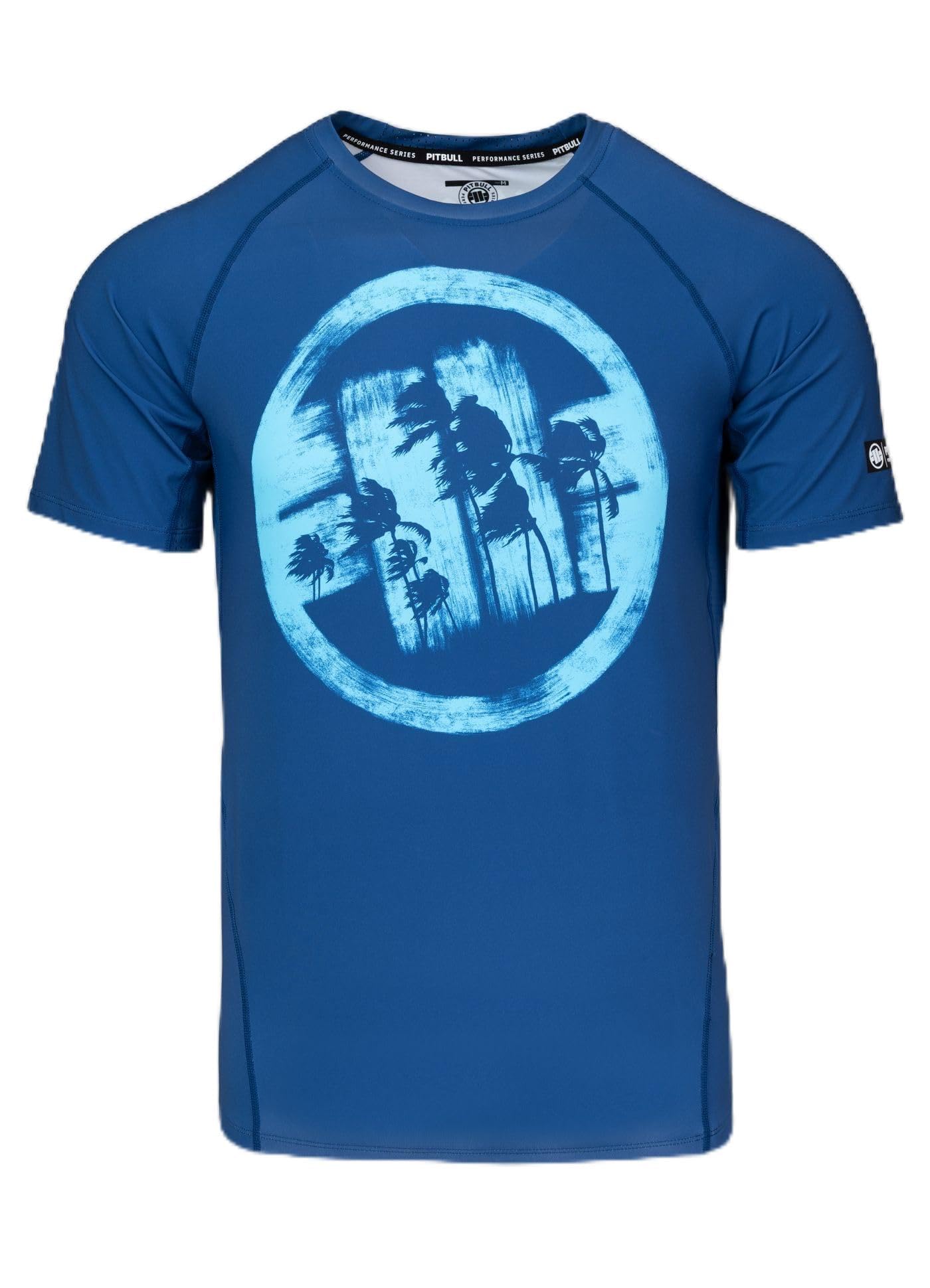 PITBULL - T-Shirt Rashguard Homme Manches Courtes Logo Palms, T Shirt Sport | Rash Guard Séchage Rapide, Tshirt Fonctionnel Élastique, Rafraichissant Chemise, Sport Chemise, De Fitness