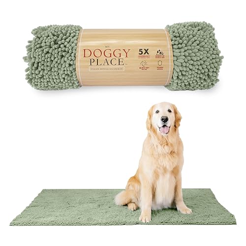 My Doggy Place Alfombra de entrada para perro, 152 x 91 cm, verde salvia, microfibra, gruesa, para nieve