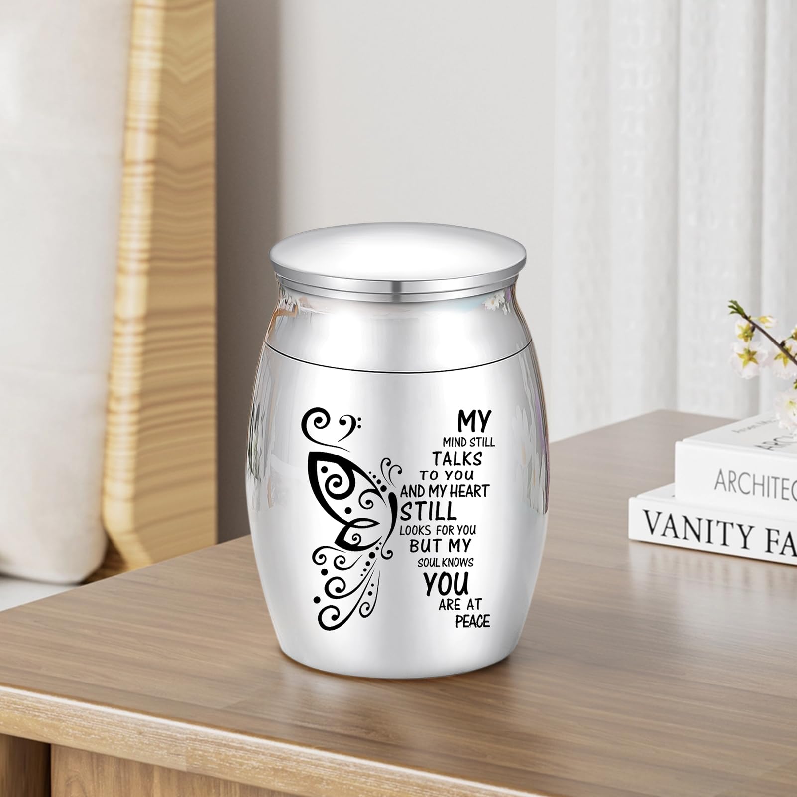 Dletay Small Urns for Human Ashes Keepsake 1.6 Inches Stainless Steel Mini Memorial Urn Butterfly Cremation Urns for Women Men