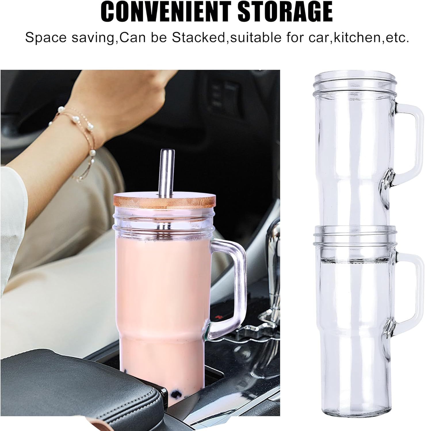 24oz Glass Cups with Lids and Straws - Glass Tumbler cup with bamboo lids and straw iced coffee cup - Image 6