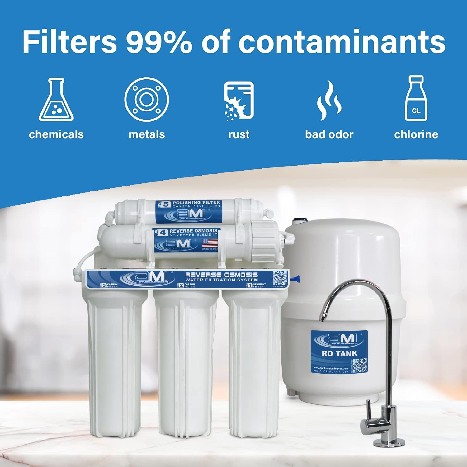 Bеѕt Cуbеr Mоndау 🔥 APPLIED MEMBRANES Reverse Osmosis Water Filtration System, Under Sink Water Filter System with 5 Stage Coconut Carbon and RO Membrane Filtration, Comes with Faucet and Tank, 50 GPD Output