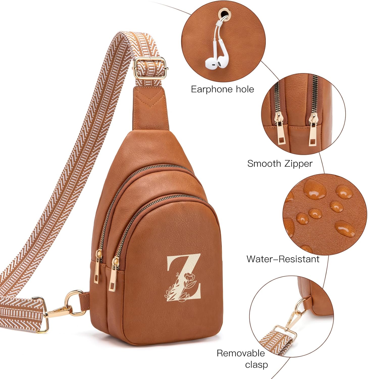 Viverte Crossbody Bags for Women Initial Sling Bag Cross Body Fanny Packs Personalized Gifts for Mom Women Wife (Brown-Z)