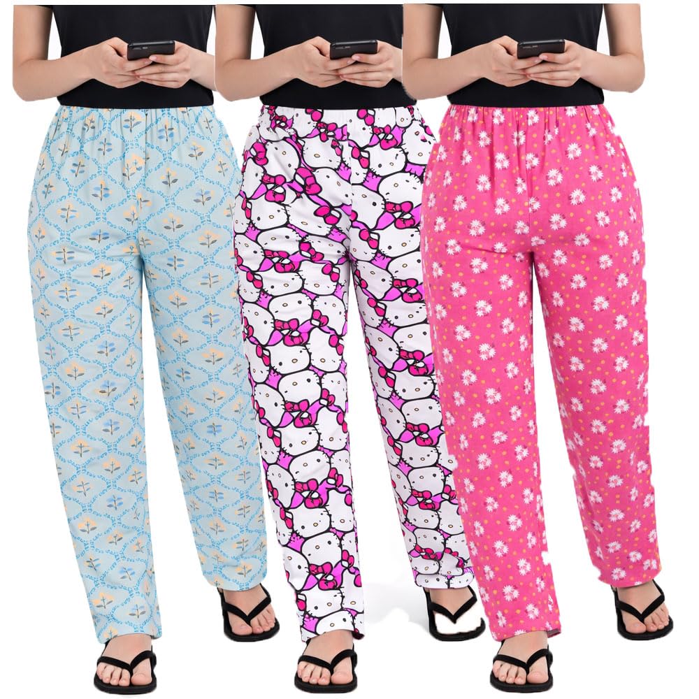 Women's Printed Cotton Pyjama Pants For Women (Prints May Vary)(Pack Of 3)-image-14
