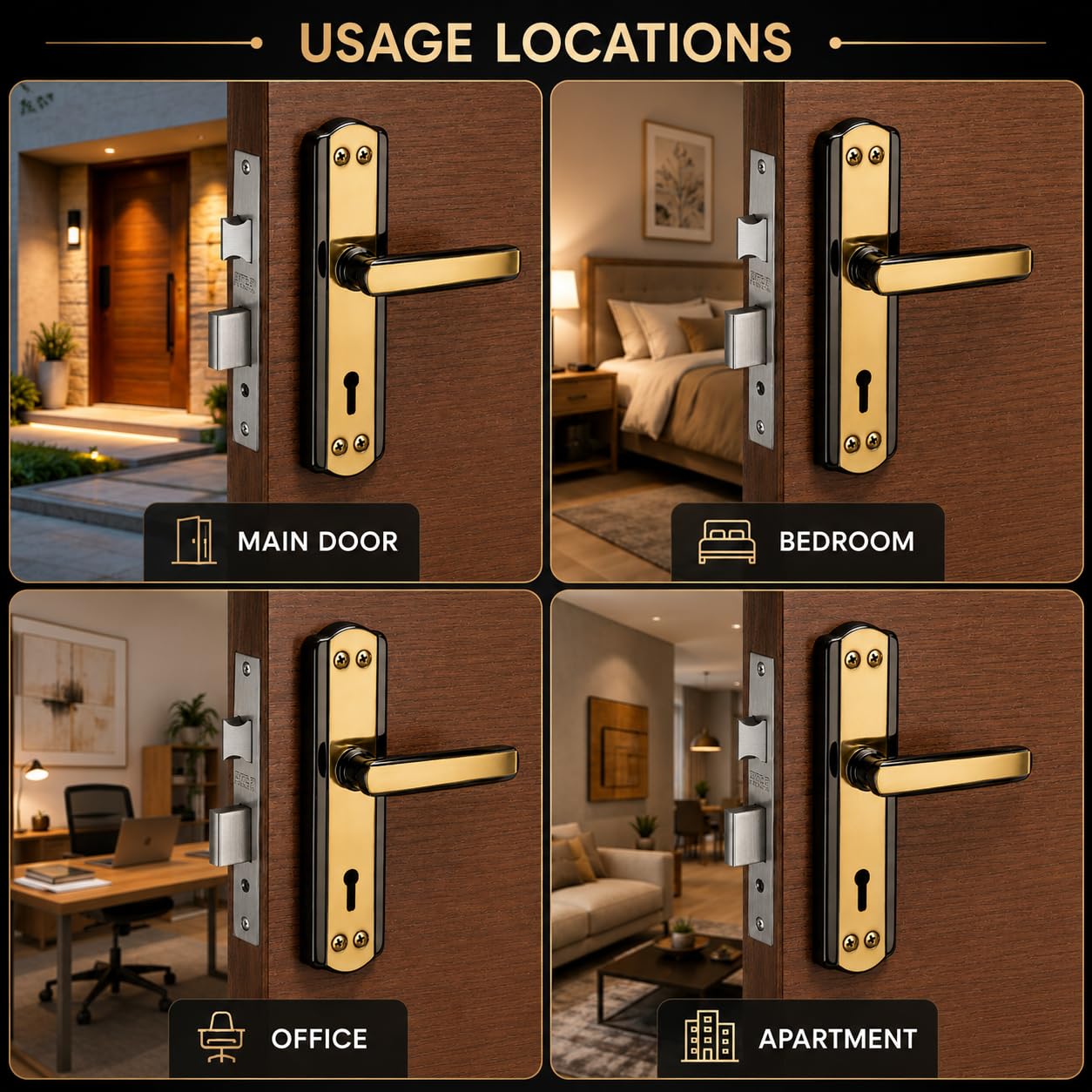 SARDAR Black & Gold Mortise Handle Set - Secure Your Home -6