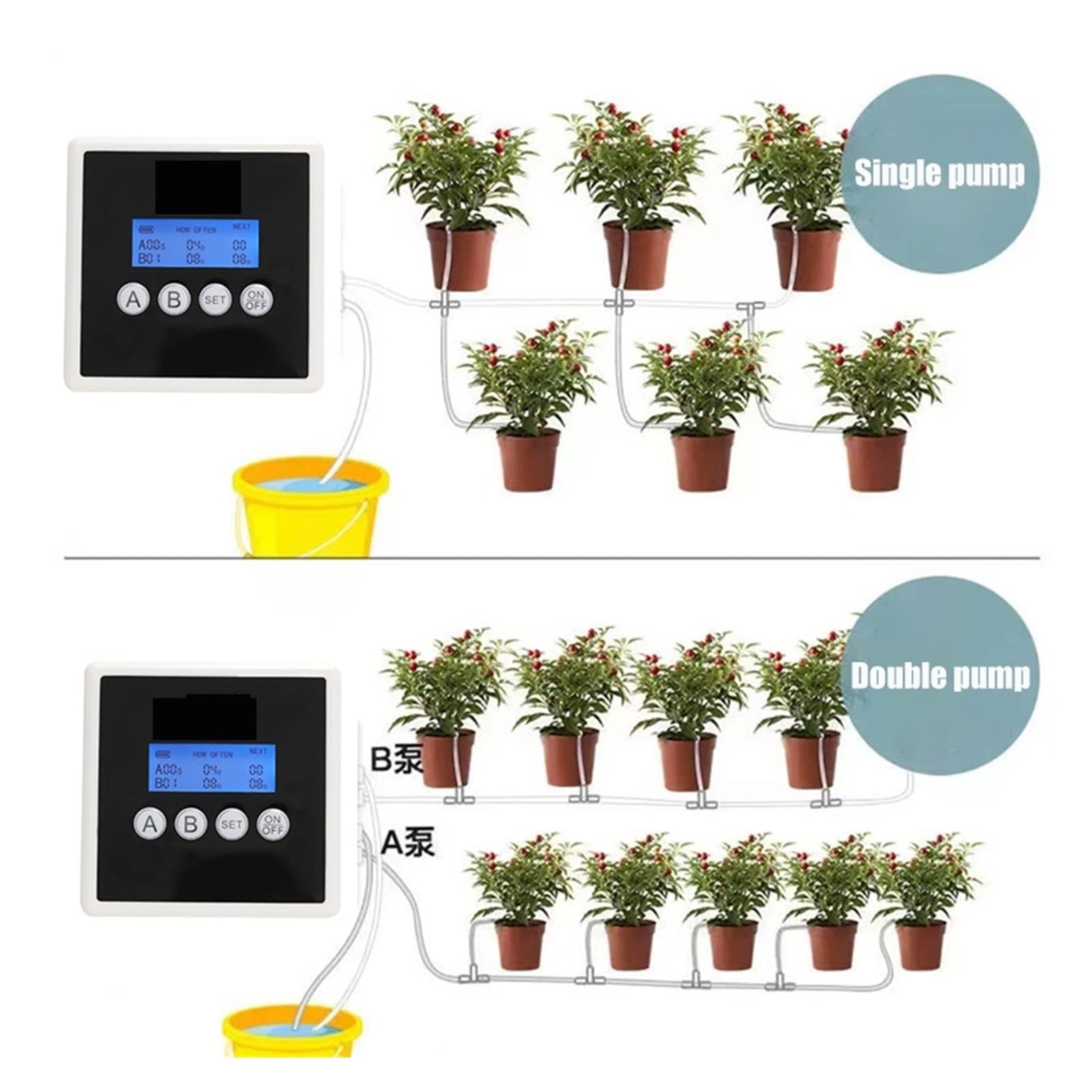 Inteligentna podwójna pompa nawadniania kropelkowego pompa wodna Timer System rośliny ogrodowe automatyczny kontroler nawadniania urządzenie do podlewania(20pot Watering kits)