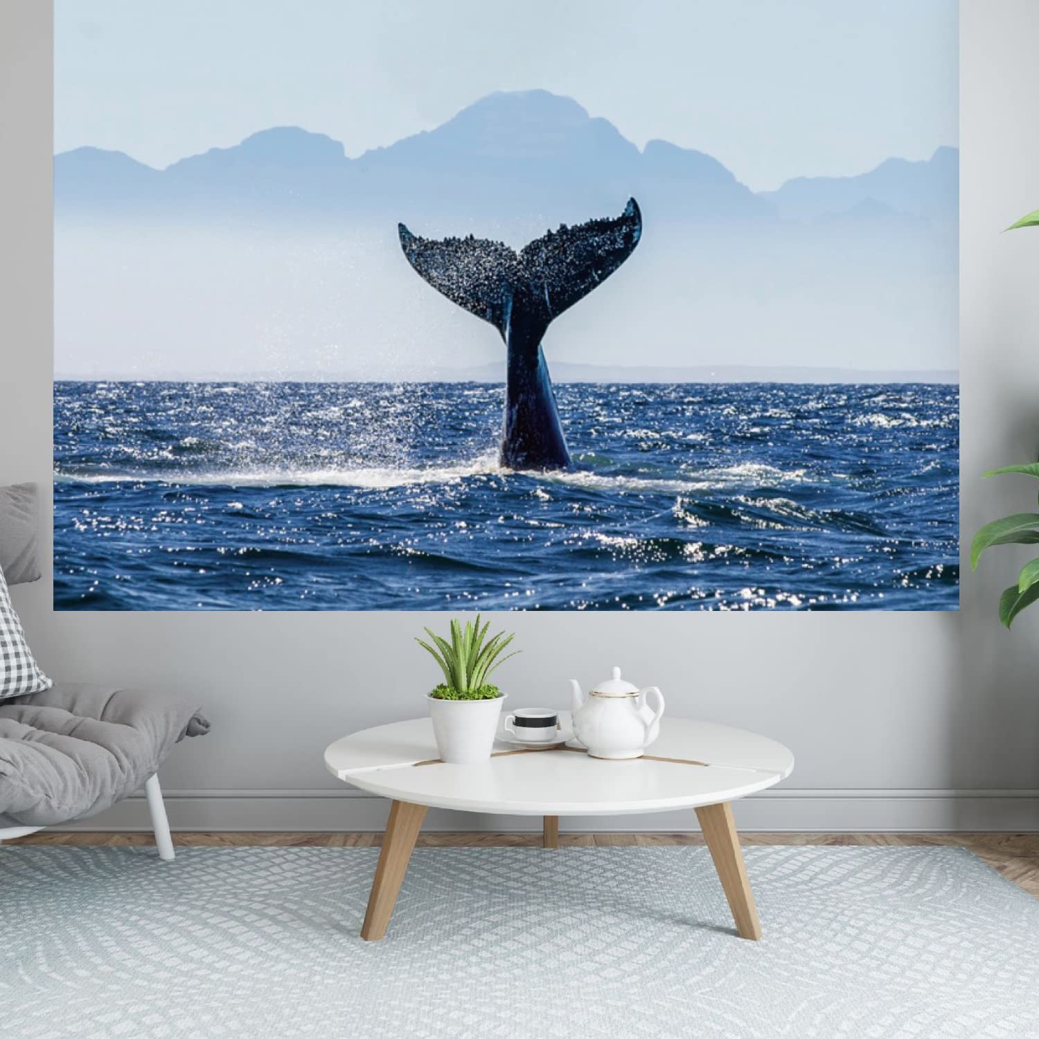 Blue Whale Tail Wall Tapestry for Bedroom Aesthetic, Nordic Minimalist Style Marine Cool Hanging Tapestry | Soft & Cozy Fabric | Easy to Hang for Bedroom Living Room Dorm Home Decor College Dorm Art