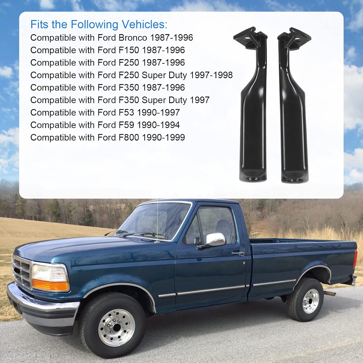Interior Door Handle All Metal Front Rear Left Driver & Right Passenger Side 2pcs Compatible with 1987-1996 Ford Bronco F150 F250 F350 F53 F59 F800 Replaces# E7TZ-1522601-A E7TZ-1522600-A