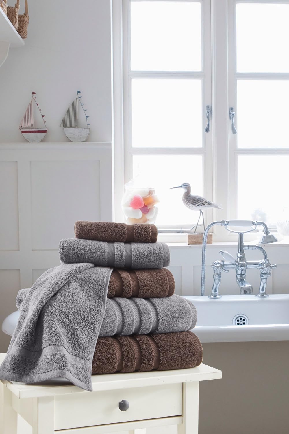 VETERAN TEXTILE LLC - 2 Color Mix Set, 6 Pieces- Turkish Cotton - Luxury Towel Set for Bathroom & Kitchen, 2 Bath Towels, 2 Hand Towels & 2 WashCloths (Dark Chocolate + Gray)