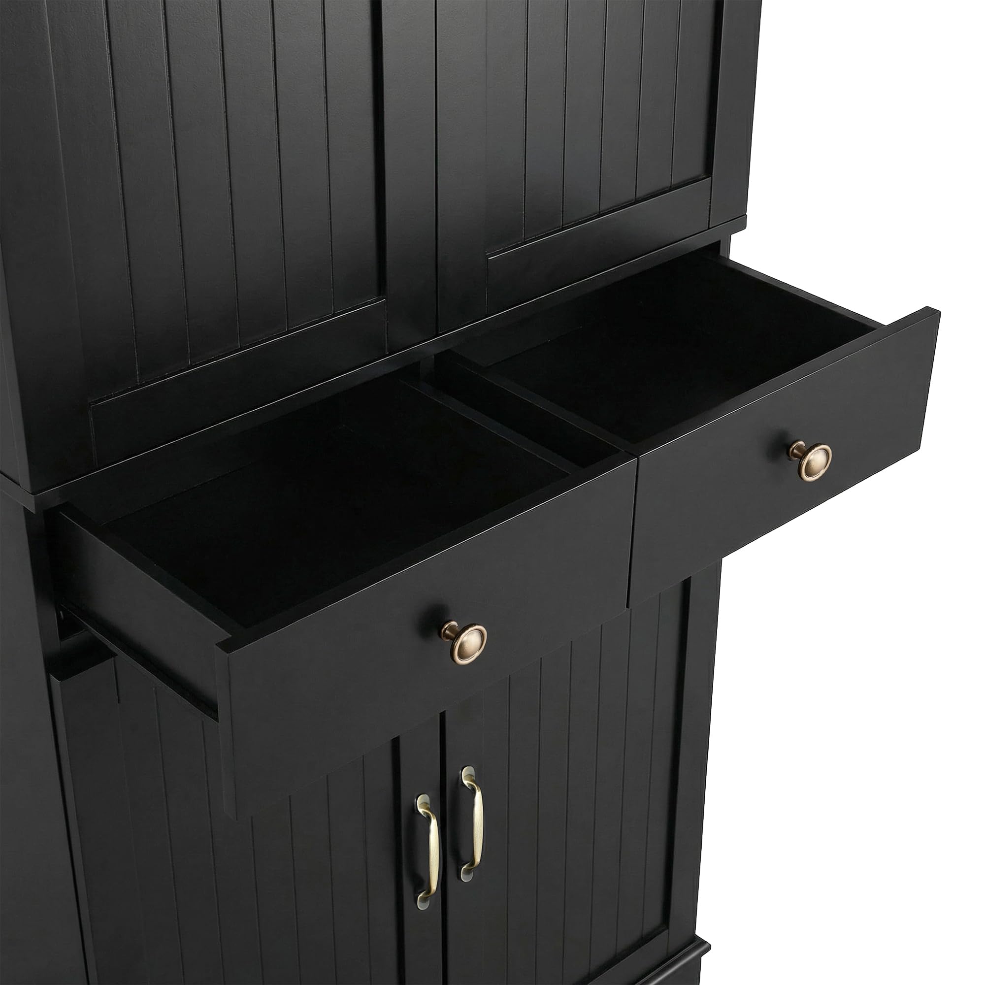 SUKY Armario alto con estantes ajustables y cajones, estantería con estantes extensibles y puertas de frigorífico, ideal para comedor, salón y cocina, 77 × 40 × 181 cm, color negro