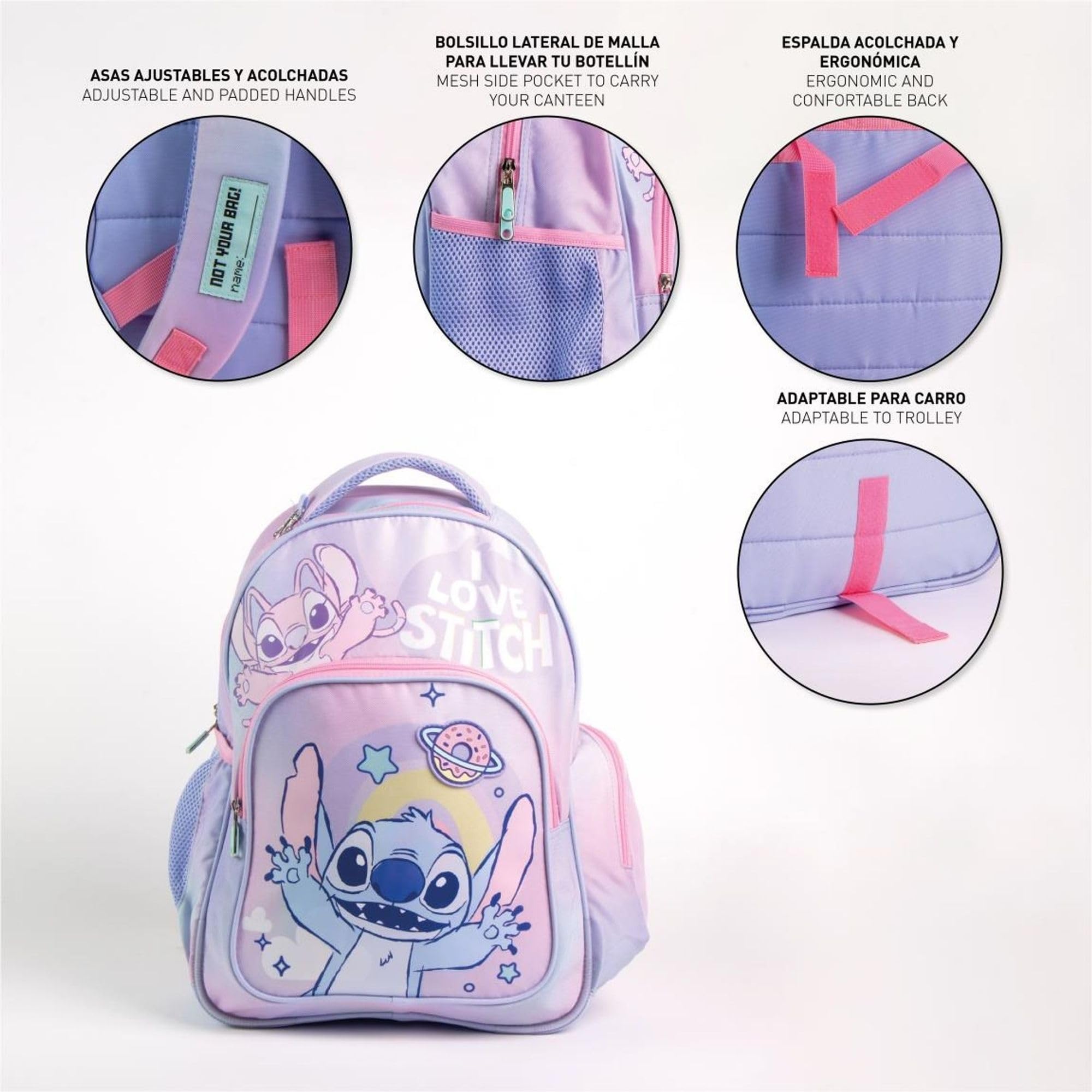 Zaino originale Disney Stitch per bambini con design rosa e viola | Zaino scolastico Stitch grande per bambini e bambine della scuola materna e elementare, resistente e leggero