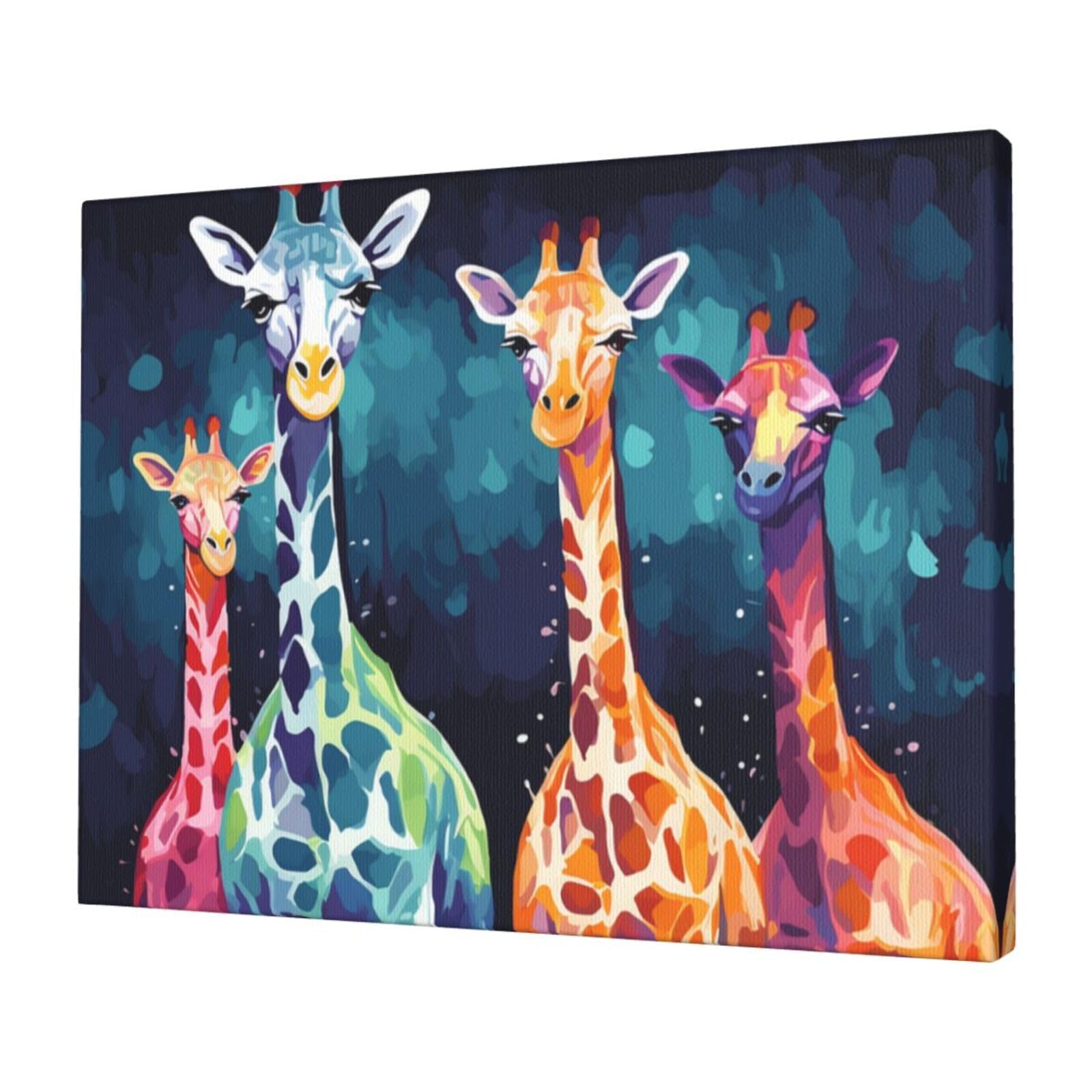 Canvas Wall Art for Living Room Wall Decor 12"x16" Modern Artwork Painting Pictures Hanging Canvas Prints Colorful Giraffe Fans Lovers Aesthetic Wall Art for Bedroom Bathroom Office Wallart Decor