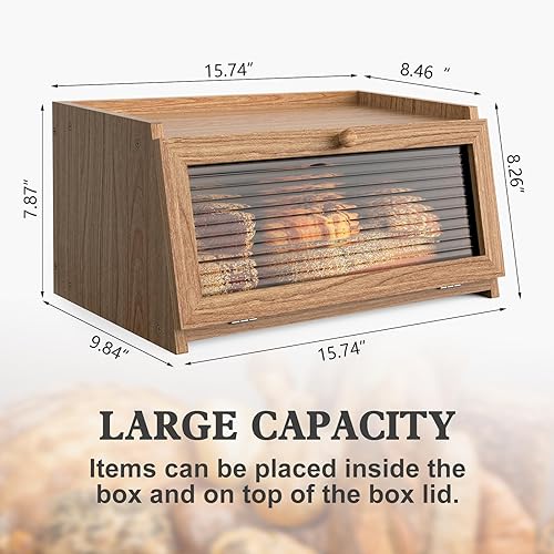 Miniatura 6 de Panera grande para encimera de cocina, panera de granja, contenedor de pan con soporte para pan con ventana