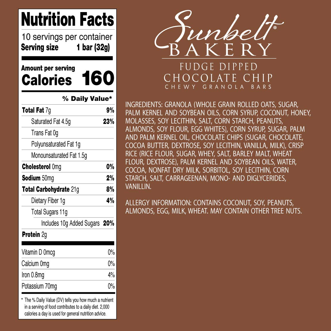 Sunbelt Bakery Fudge Dipped Chocolate Chip Chewy Granola Bars, 120-1.1 OZ Bars (8 Boxes)