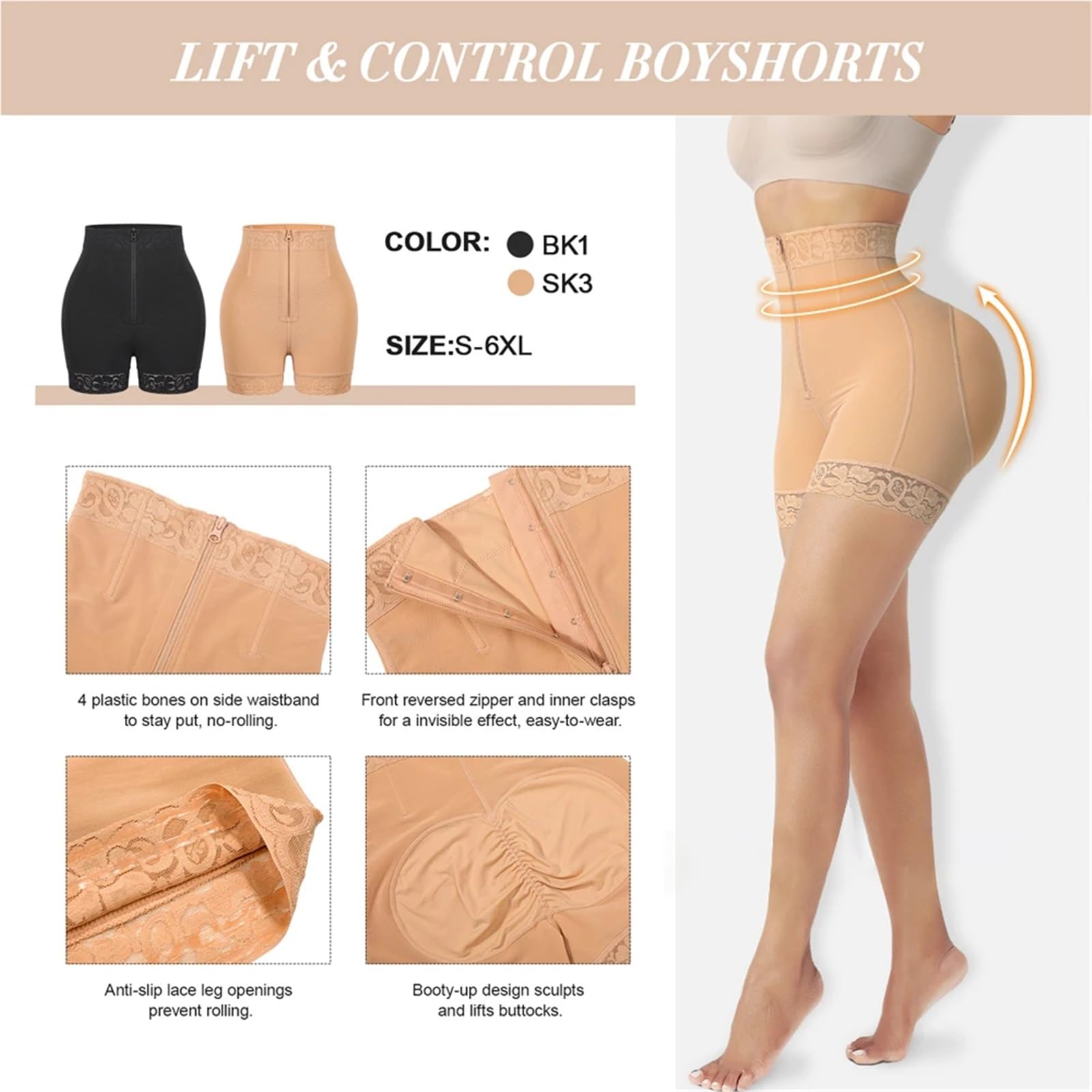 Braga Faja sin Costuras Faja Moldeadora de Cintura, Levantador glúteos, corsé, Bragas Alta, Ropa Interior, Control Abdomen, realce Caderas(Nude,One Size_XS)