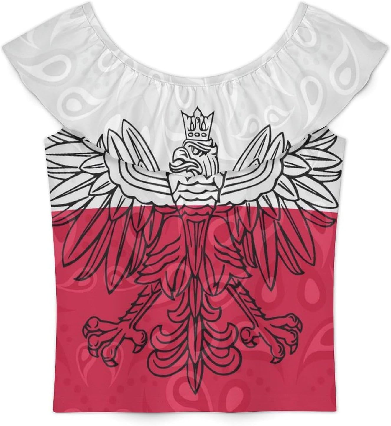 Polish Flag Paisley Poland Girls T-Shirts Top Ruffle Short Sleeve Blouse Casual Graphic Tees