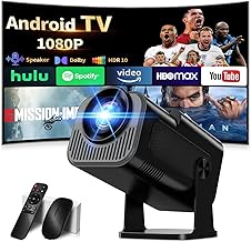 [Built-in App] Portable Projector 1080P 4K with WiFi 6 Bluetooth 5.2, Mini Portable Android Projector Supports 270° Rotary, Car Keystone, TV Stick/USB/HDMI/PC with HDMI Cable & Mouse, Black