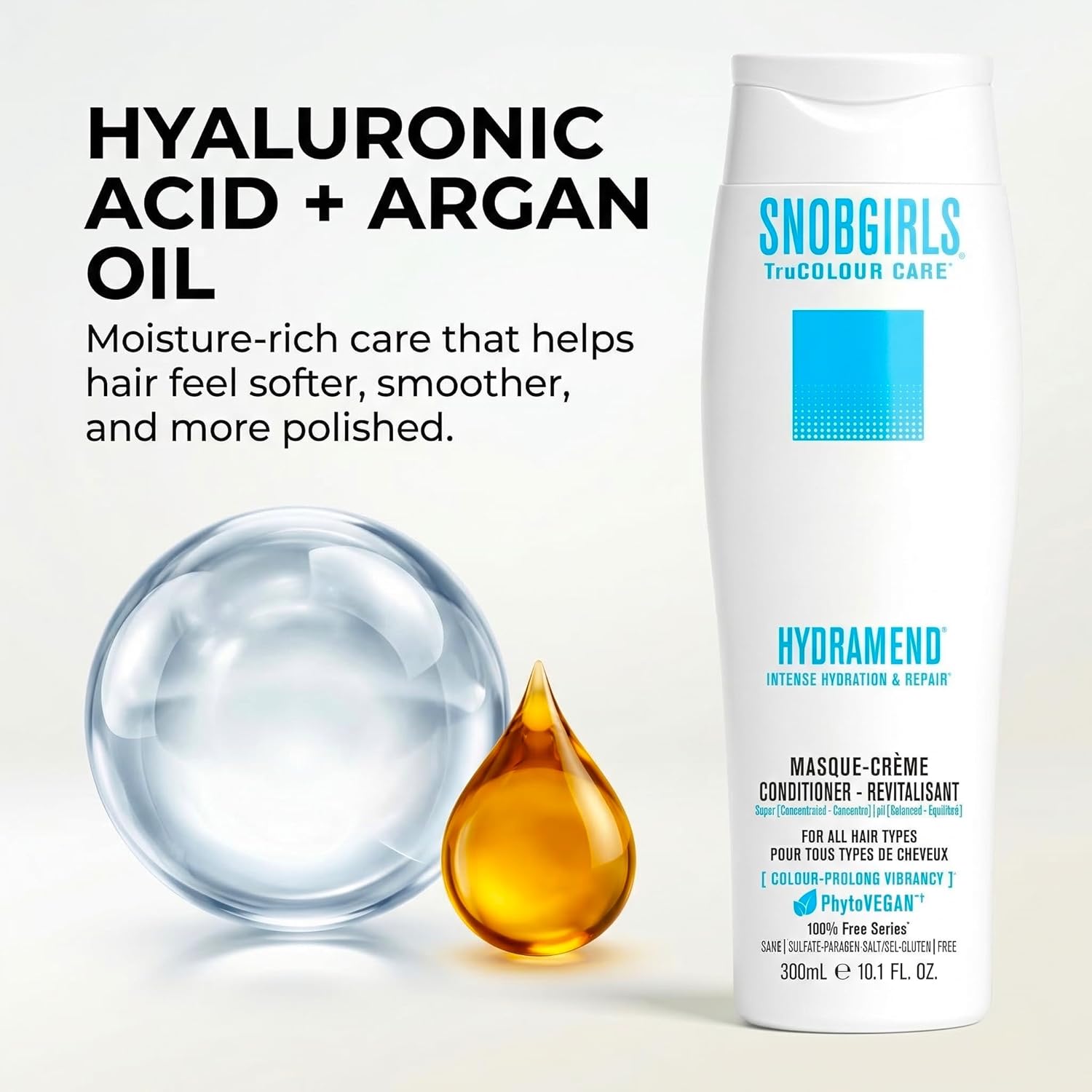 SNOBGIRLS HYDRAMEND Hydrating Conditioner for Intense Hydration & Repair, Hydrates & Mends All Hair Types, Dry, Damaged, Dull, Brittle or Porous. Argan Oil, Marula Oil & Ceramides. Salon Hair Care