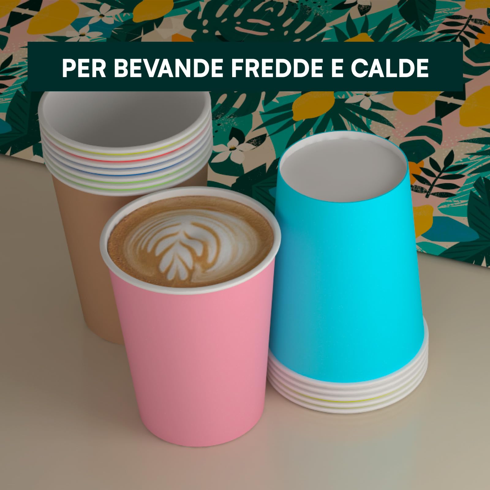 400 Pappbecher, 200 ml, MegaMix, bunt, umweltfreundlich, biologisch abbaubar, Einwegbecher, hergestellt in Italien, für heiße Getränke – Blau, Gelb, Havanna, Grün, Hellblau, Rosa, Weiß, Rot,