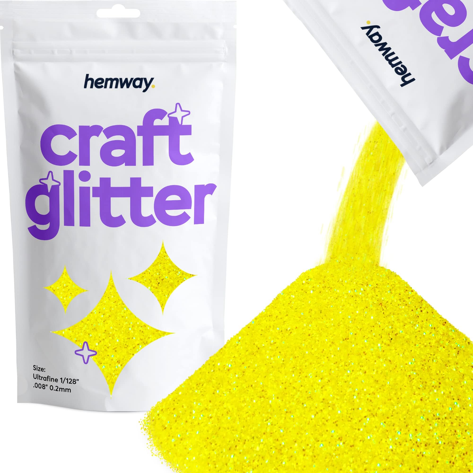 Hemway Fluorescent Yellow Craft Glitter - Ultrafine 1/128" .008" for Glitter Arts Craft Tumblers Schools Paper Glass Decorations DIY - 100g